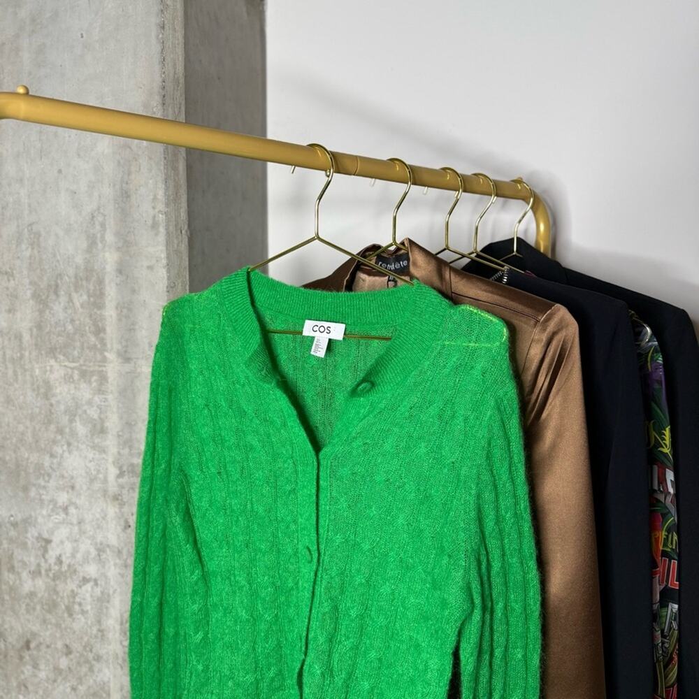 COS Cable-Knit Mohair Button Front Cardigan in Bright Green - Picture 7 of 15
